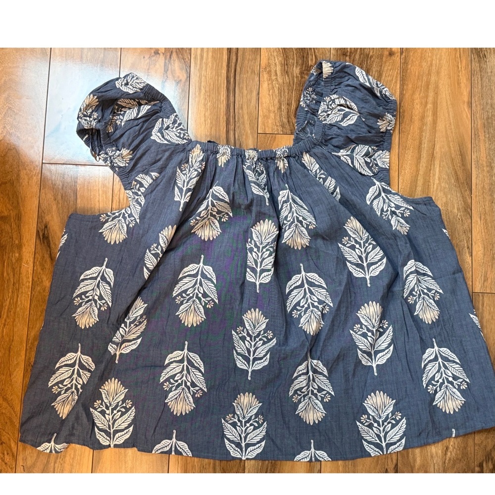 Old Navy Womens 4X Blue White Botanical Leaf Tie Back Flutter Sleeve Top NEW - Picture 7 of 8